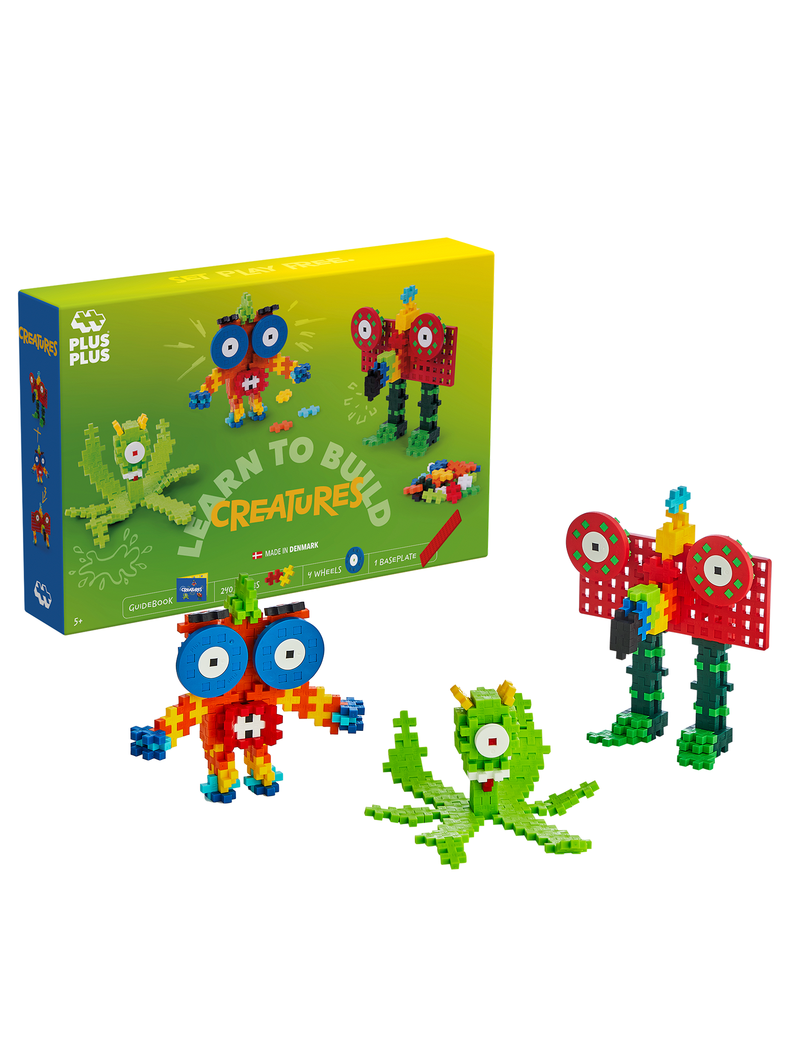 Learn to Build Creatures set with 240 colourful Plus-Plus pieces, building plate and wheels β create fun monsters and unique creatures with creative and imaginative play